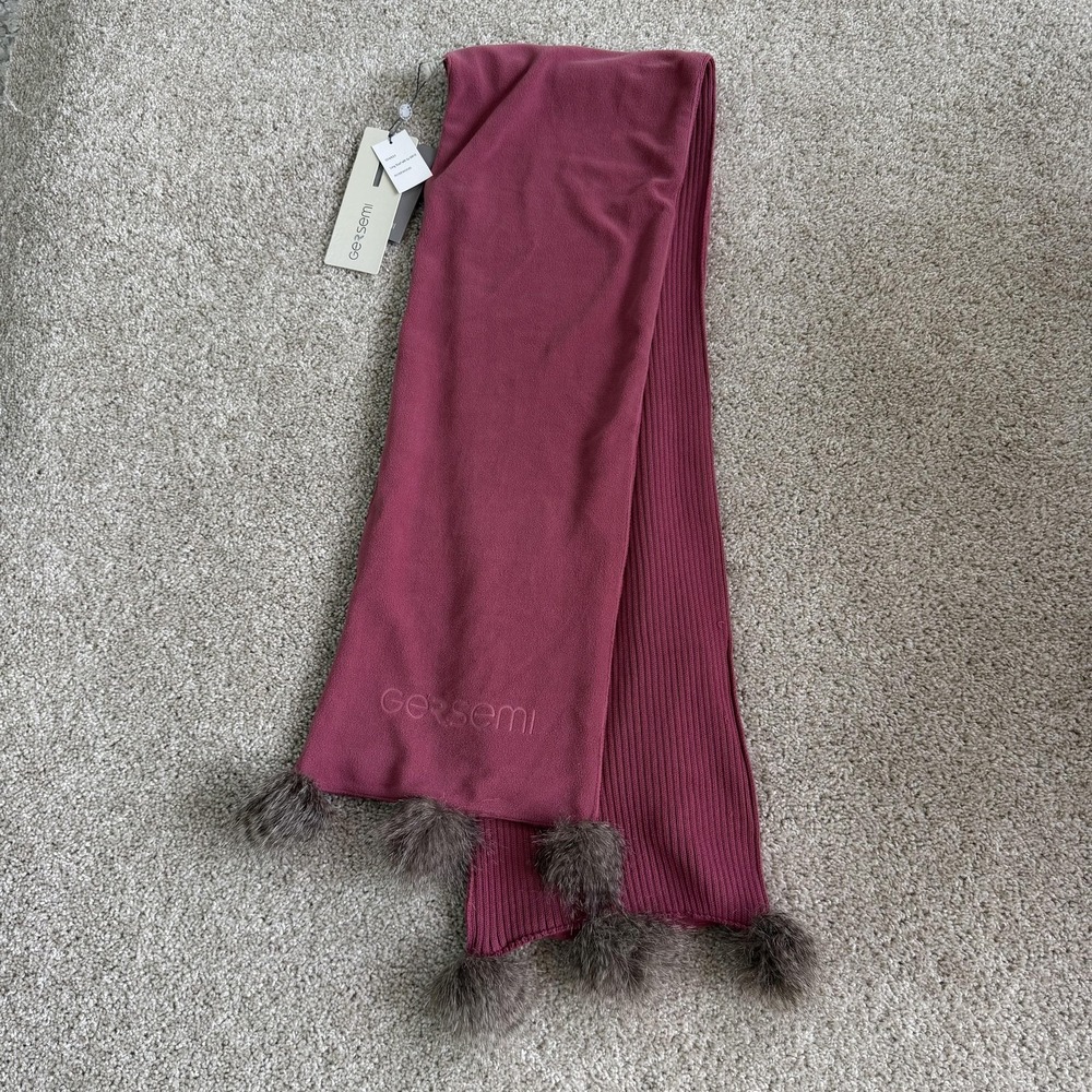 Gersemi Scarf Womens One Size Pink Fleece Rectangle Long Fur Pom Trim Winter